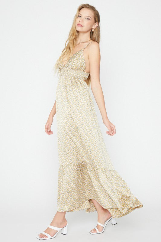 PRINTED SATIN MAXI DRESS - Touch Me Textures