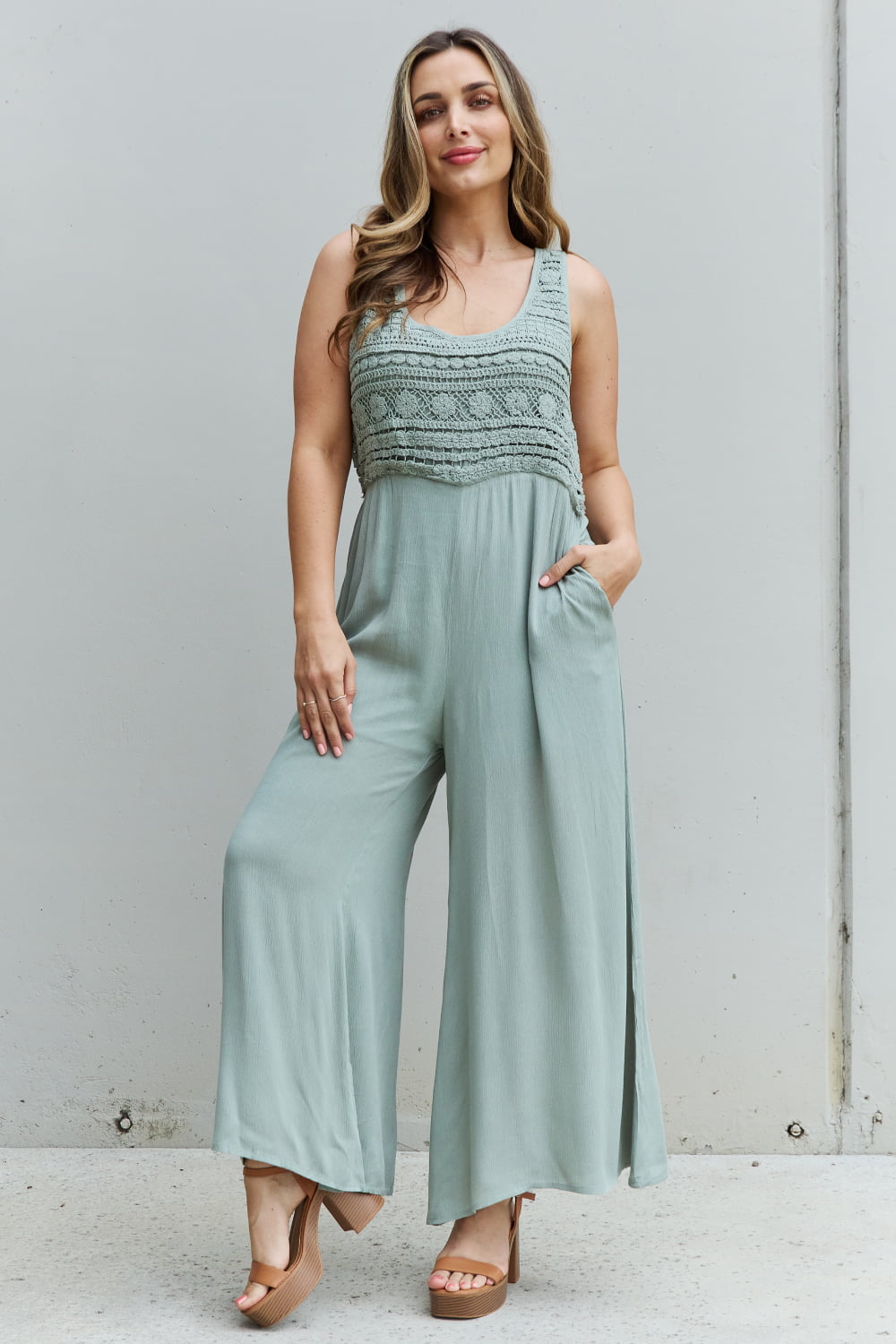 HEYSON Watch Me Full Size Crochet Detail Jumpsuit