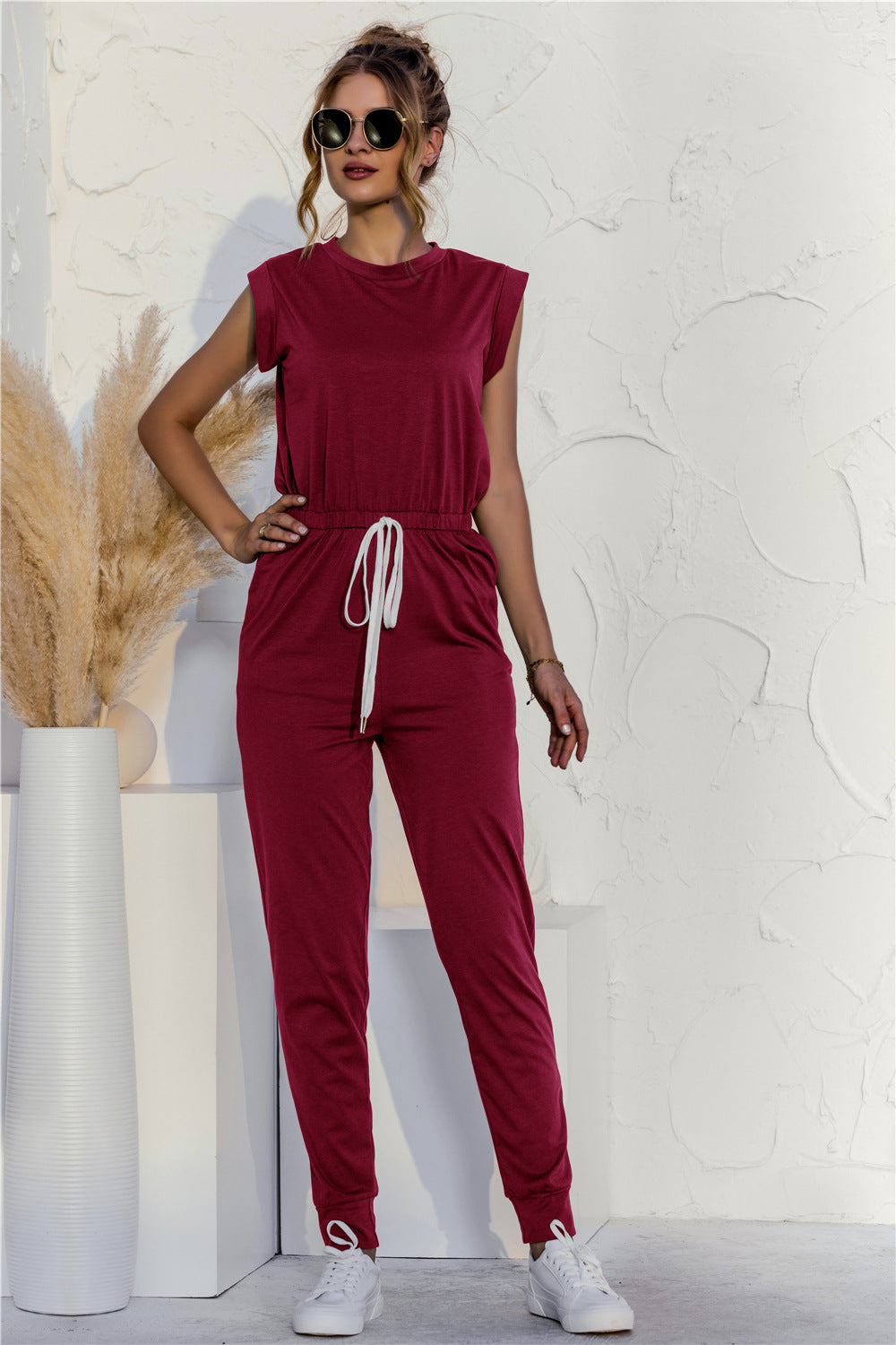 Sleeveless Knot Waist Jumpsuit - Touch Me Textures