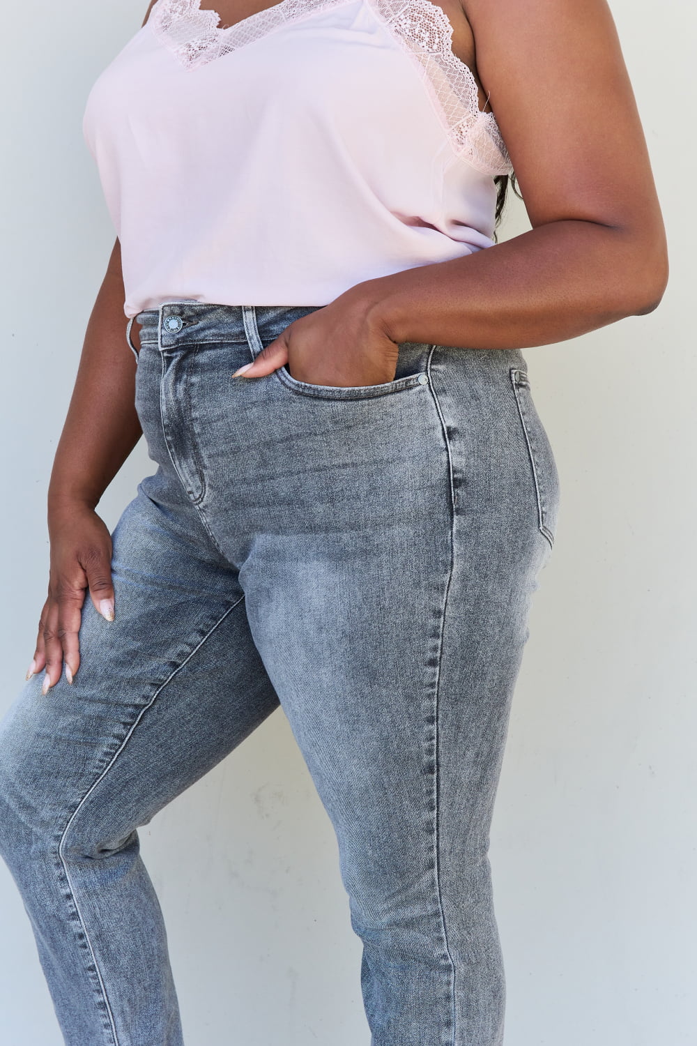 Judy Blue Racquel Full Size High Waisted Stone Wash Slim Fit Jeans - Touch Me Textures