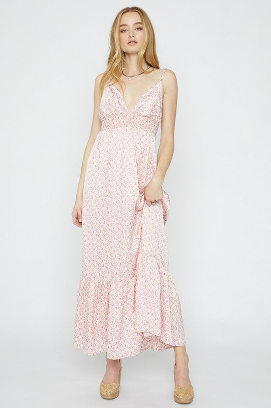 PRINTED SATIN MAXI DRESS - Touch Me Textures