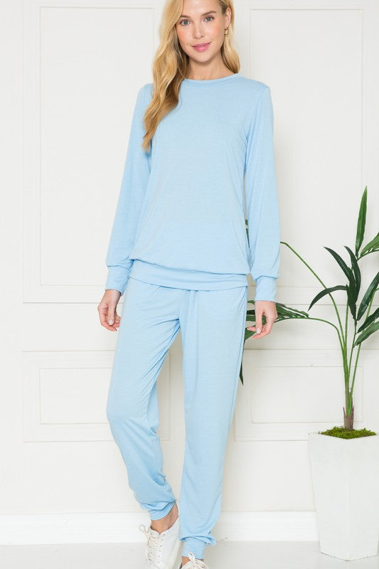 Plus Solid Long Sleeve Lounge Set